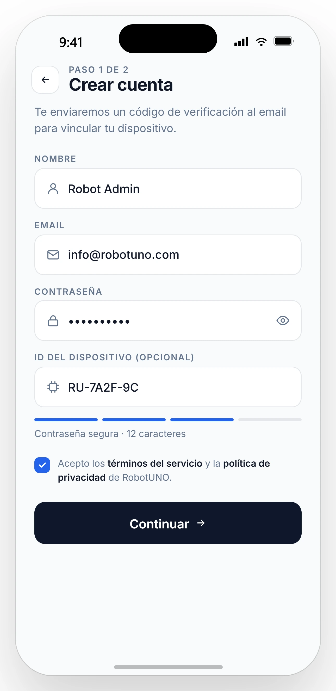 Smart Home IoT System 3 Account creation screen of Smart Home IoT mobile app
