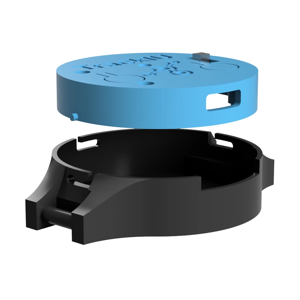 Exploded render of the node: lid separated from the housing