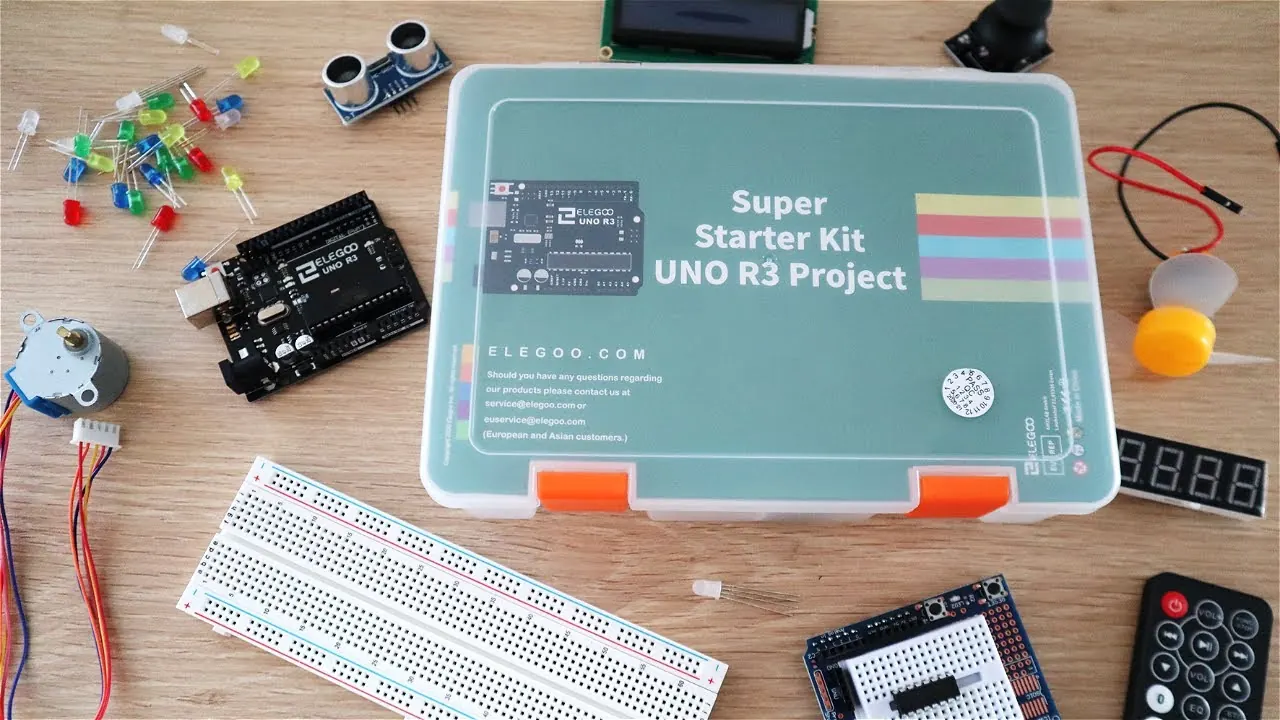 My Story with Arduino 2 Elegoo Super Starter Kit UNO R3 with Arduino board, breadboard, sensors and LEDs