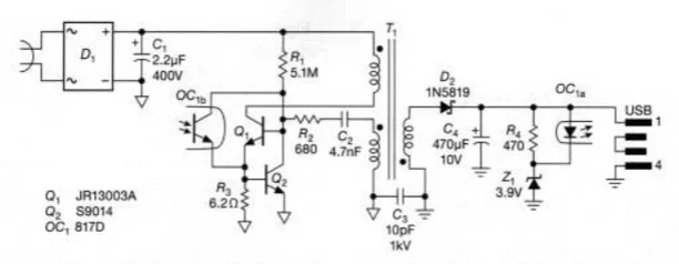 Esquema el&eacute;ctrico de la copia del cargador de 5 W