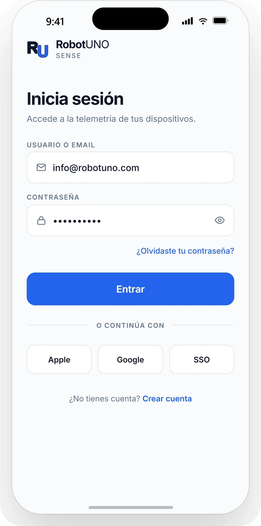 Smart Home app login screen