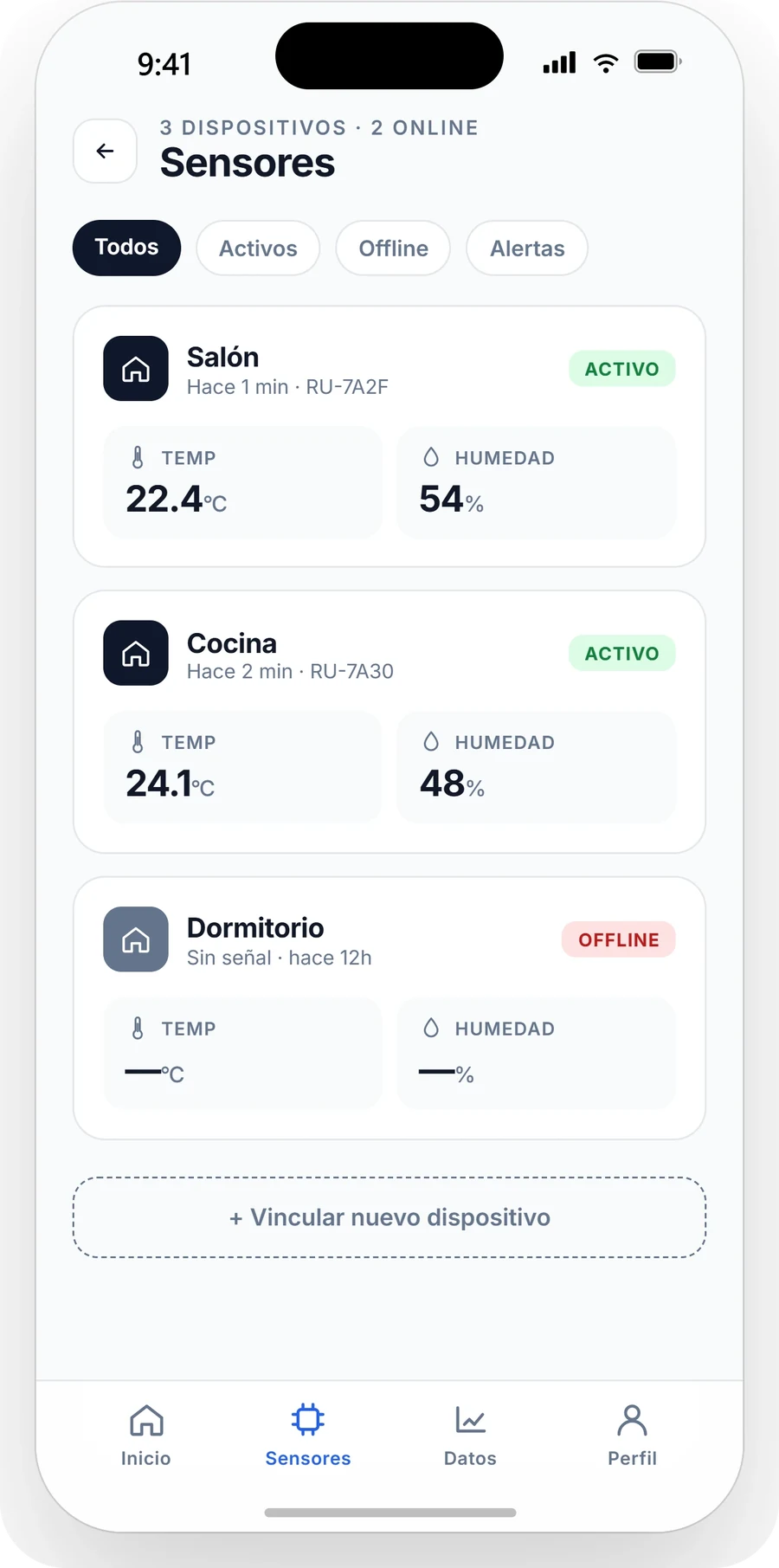 Room-by-room sensor list in the Smart Home app