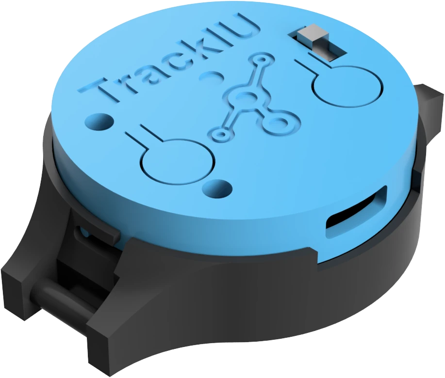 3D render of the TrackIU sensor with its body-mount clip