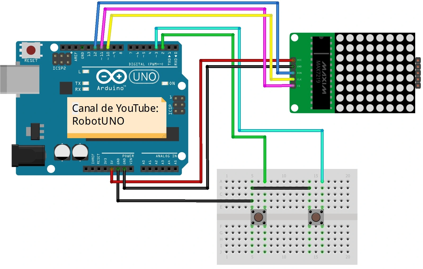 Esquema conexiones esquivar meteoritos minijuego arduino